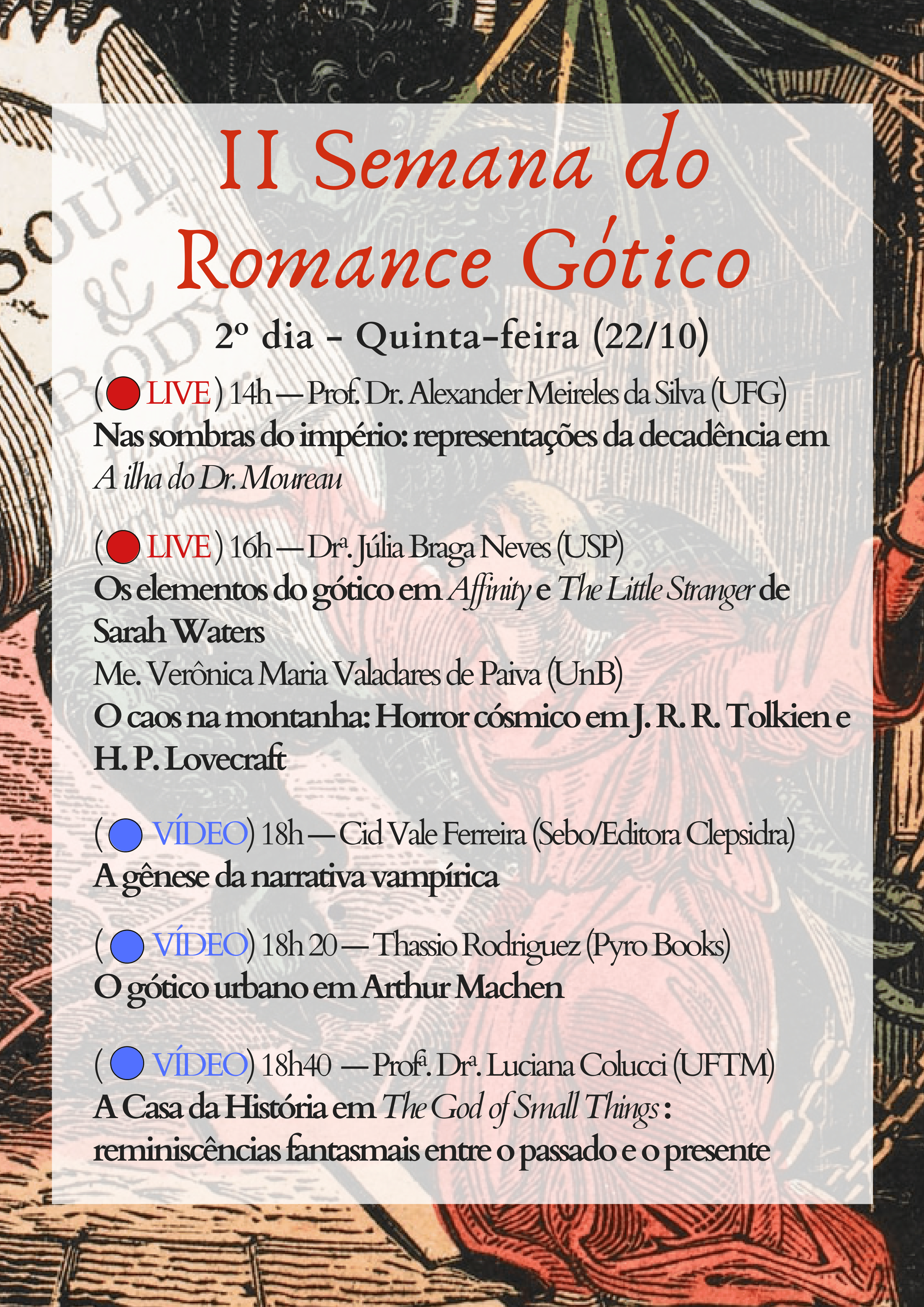 cartaz com a programação do 2º dia da ii semana do romance gótico