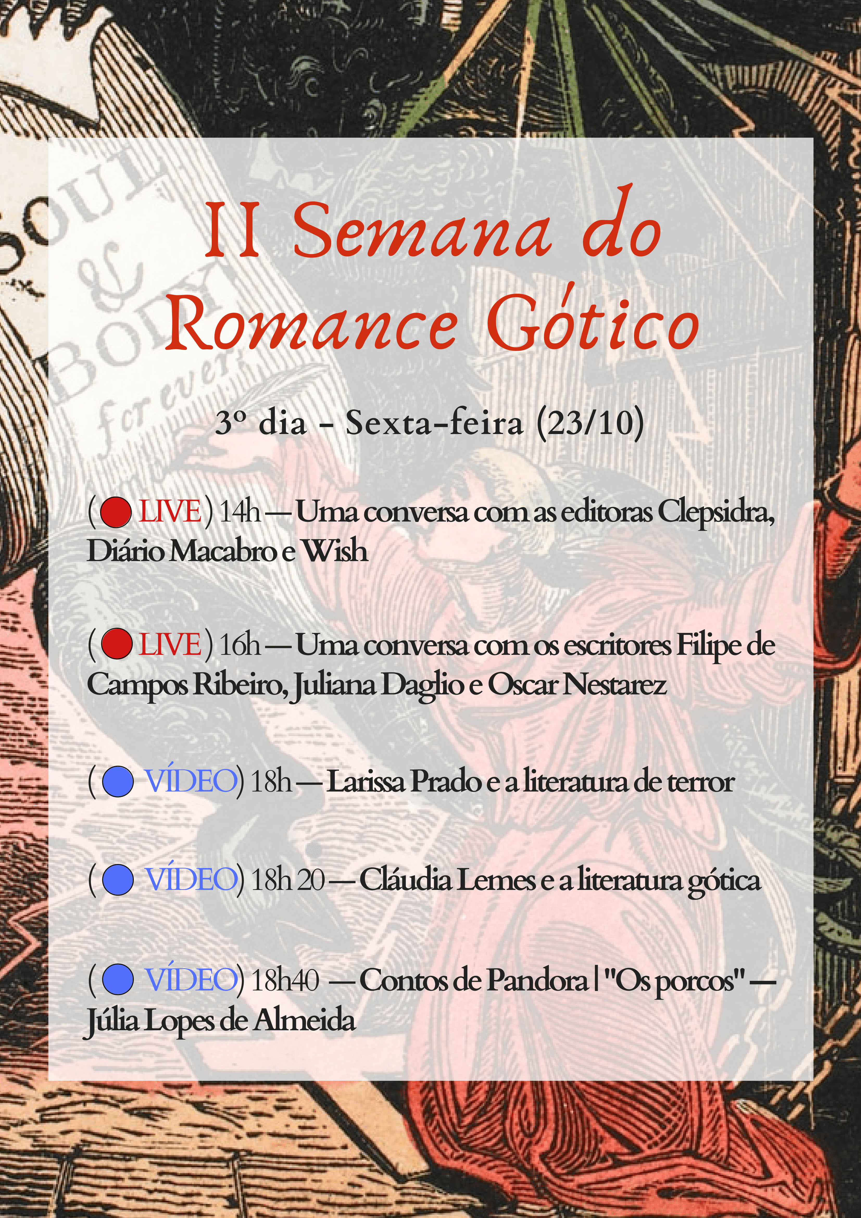 cartaz com a programação do 3º dia da ii semana do romance gótico
